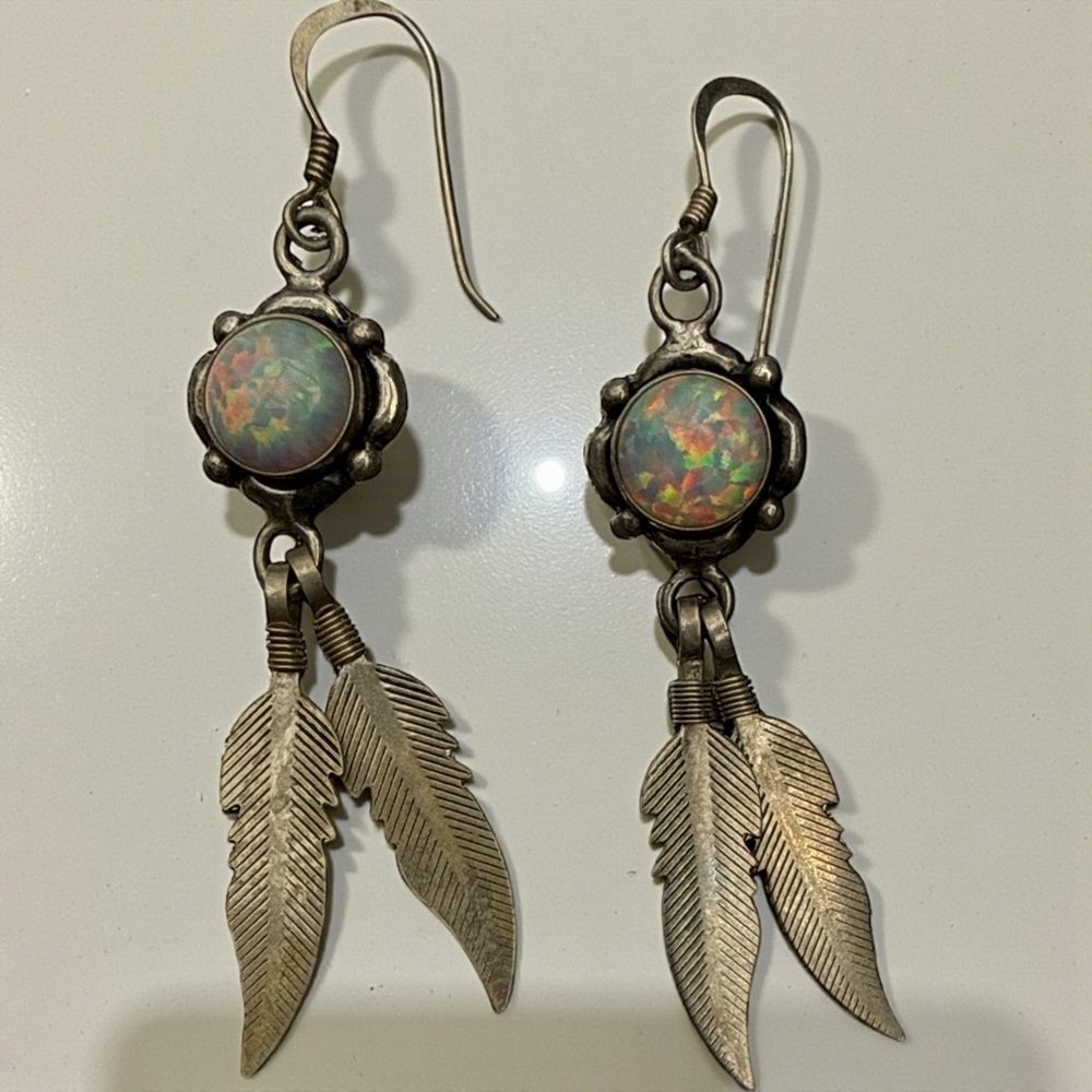 VTGFeather Opal Sterling Silver Hook Earring’s​​​